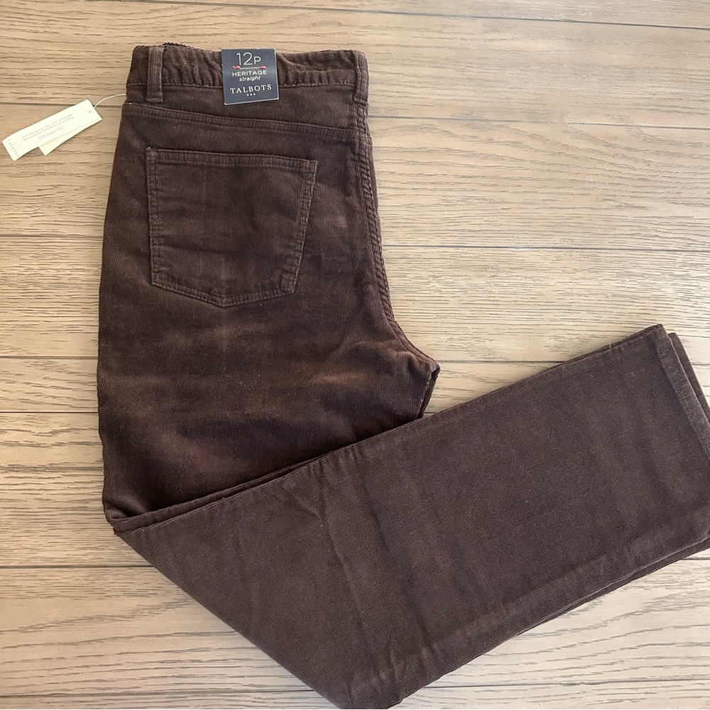 Talbots Women's Dark Brown Corduroy Pants Size 12P NWT